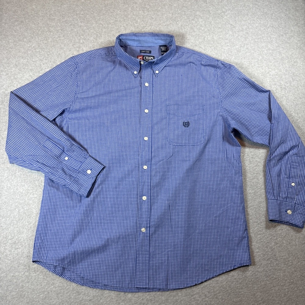 Chaps Easy Care Blue Striped Men's Long Sleeve Button Down Sz XL Preppy Business